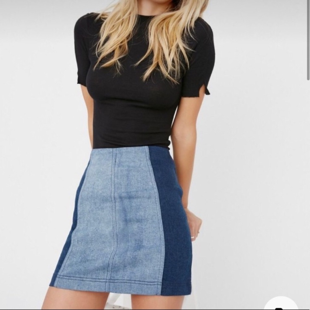 ⭐️Free People size 6 patchwork two tone blue mini denim skirt y2k modern femme